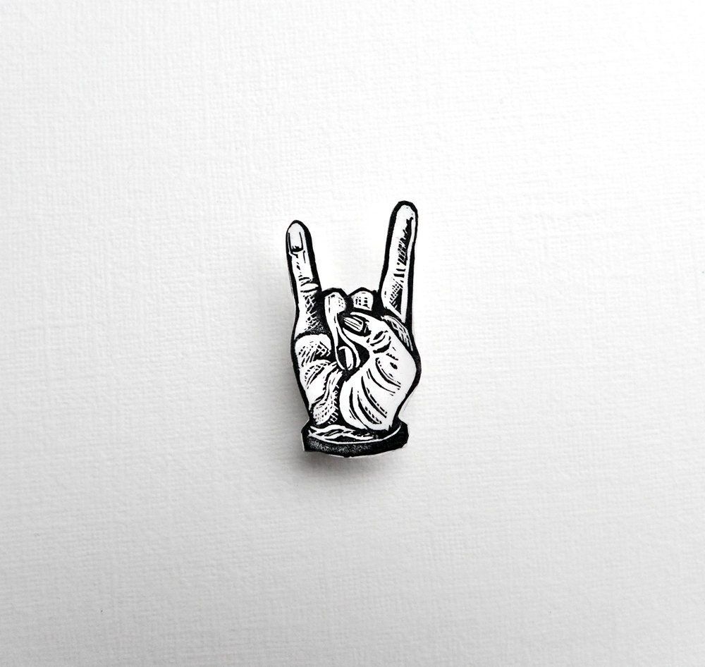 Sign of the Horns Badge Hand Gesture Badge Hand Pin Hand Etsy