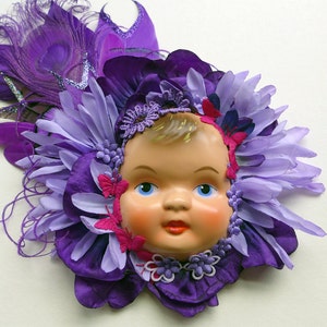 Doll Face Fascinator, festive decoration, unique gift for her, hair adornment, alternative wedding corsage, Victorian child image 2