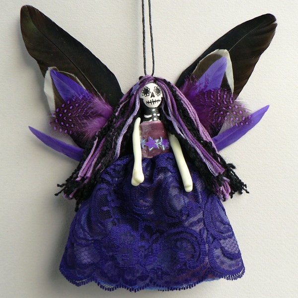 Christmas Tree Ornament, Fairy Peg Doll, Day of the Dead Fairy Decoration, OOAK