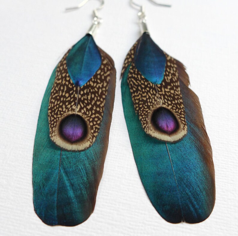 jewelry for her peacock pheasant feather earrings Feather Dangle Earrings