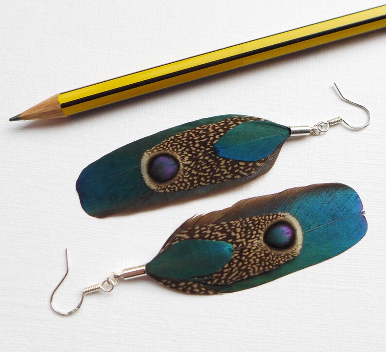 jewelry for her peacock pheasant feather earrings Feather Dangle Earrings