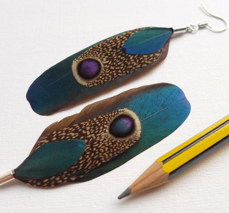jewelry for her peacock pheasant feather earrings Feather Dangle Earrings