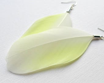 Feather Dangle Earrings, cockatoo feather earrings, sulphur-crested cockatoo feathers, handmade in UK, jewelry for her