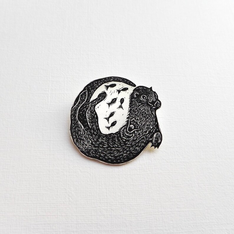 Otter Brooch otter pin badge swimming otter badge handmade in the UK