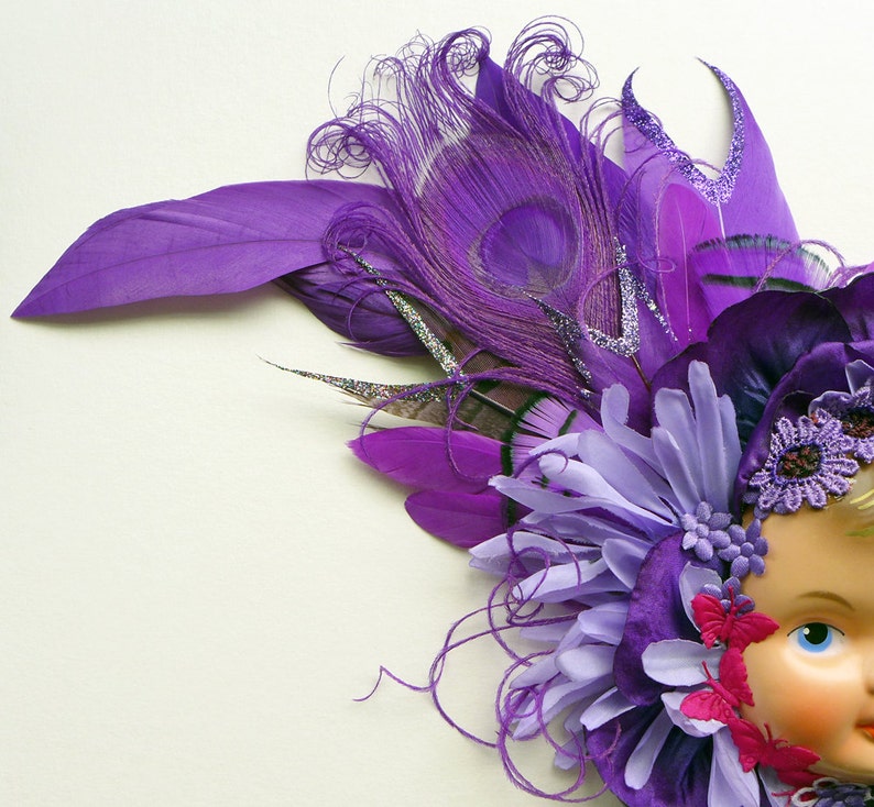 Doll Face Fascinator, festive decoration, unique gift for her, hair adornment, alternative wedding corsage, Victorian child image 4