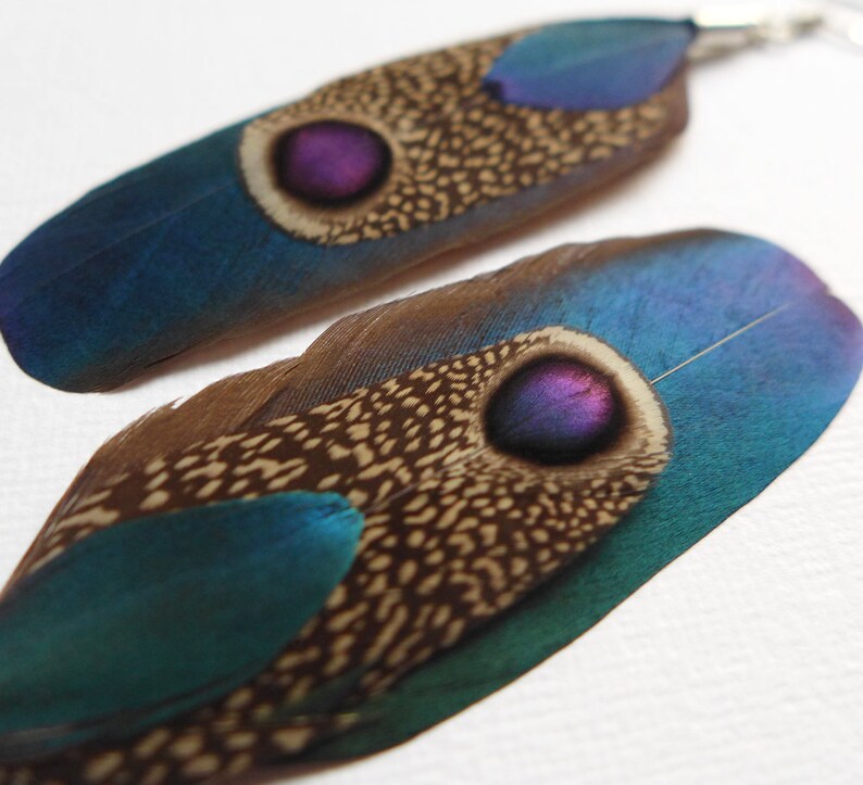 jewelry for her peacock pheasant feather earrings Feather Dangle Earrings