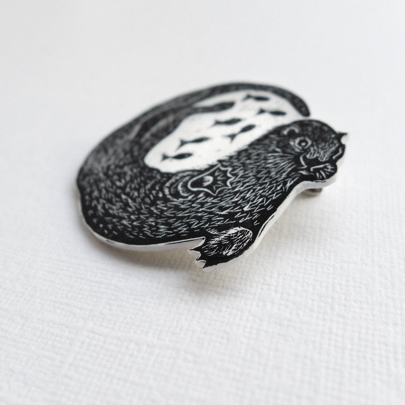 Otter Brooch otter pin badge swimming otter badge handmade in the UK