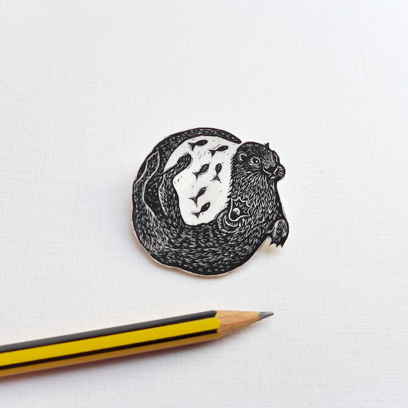 Otter Brooch otter pin badge swimming otter badge handmade in the UK
