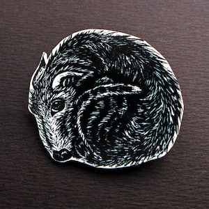 Lurcher Brooch, dog pin badge, curled up dog badge, handmade in the UK