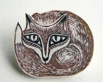 Fox Brooch -  handmade red fox badge, Reynard the fox jewelry