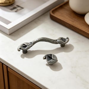 Distressed Antique Silver Pull, Vintage Drawer Knob, Rustic Cabinet Handle for Furniture