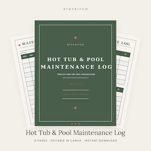 Hot Wanne Pool Wartungsbuch | Bearbeitbare Canva Vorlage | Airbnb STR Host Wasser Chemie Tracker | Filter Bordkarte | Sofort Download