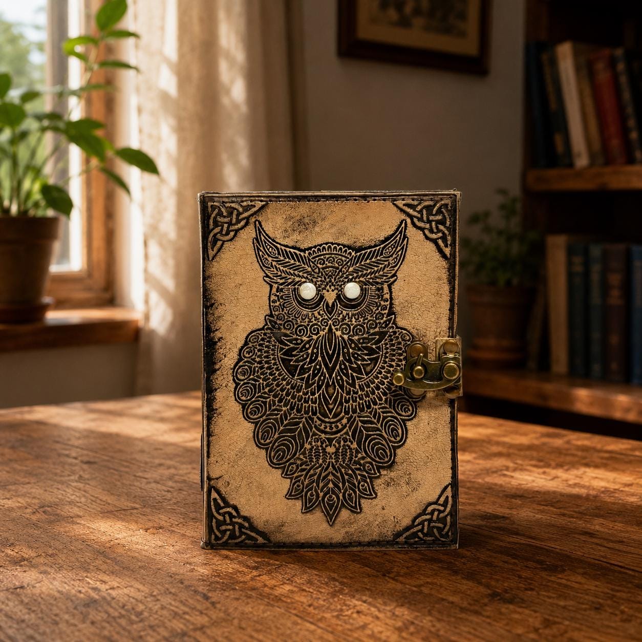 Leather Journal, Owl Grimoire Handmade Spell Book Gothic Diary Book of Shadows