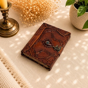 Diario de cuero repujado hecho a mano, libro de hechizos de grimorio vintage, diario gótico con forma de ojo, cuaderno de brujería