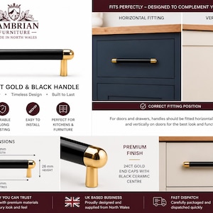 Kitchen Handles Cupboard Door Gold & Black Wardrobe Cabinet Drawer Handle Luxury