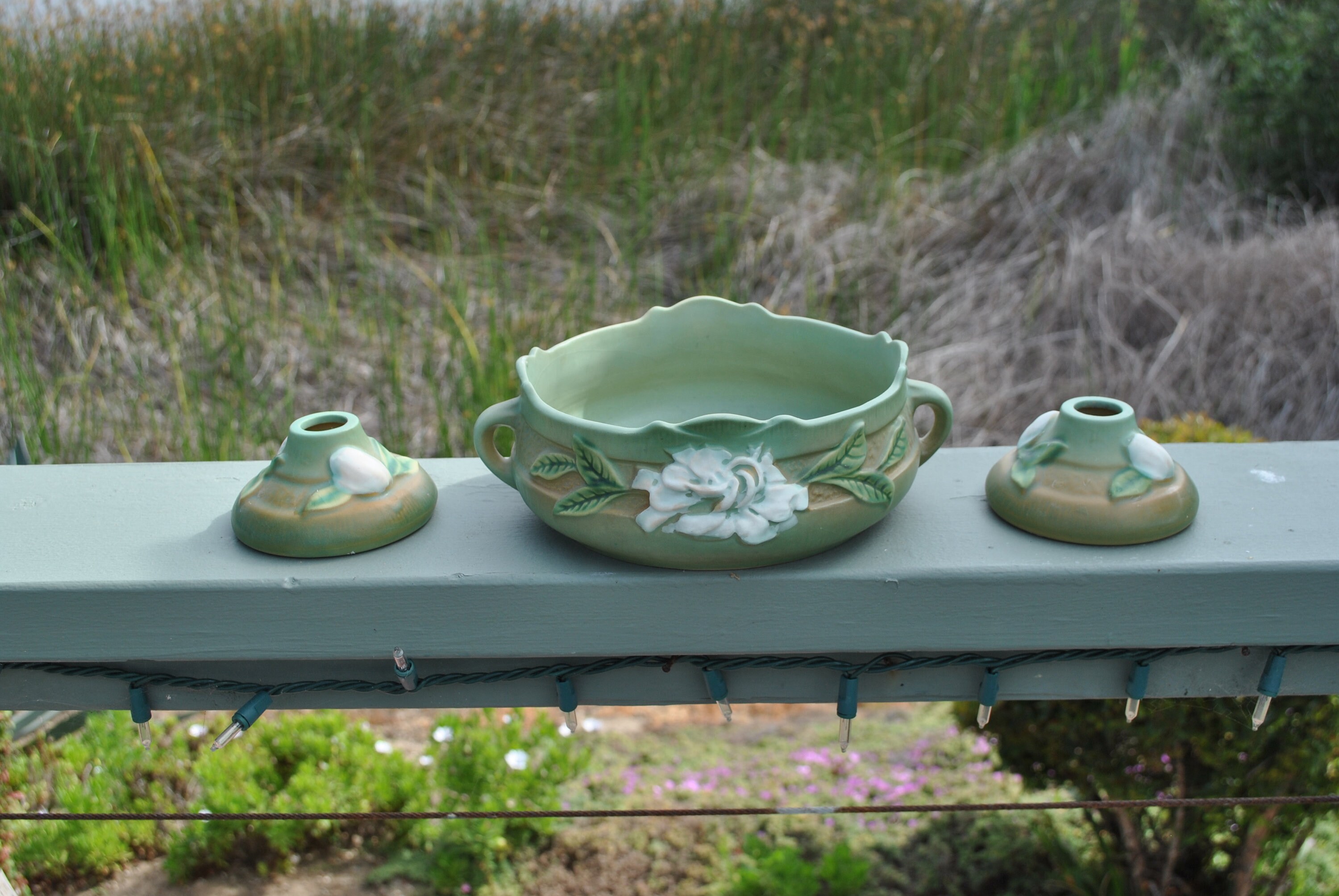 Roseville Pottery Gardenia Bowl & Candle Holders Etsy