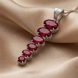 Luxury Red Ruby Pendant Necklace, 50Ct Natural Ruby Gemstone, Handmade Silver Pendant, Birthstone Jewelry, Crystal Pendant, Anniversary Gift