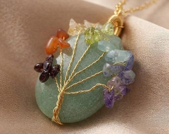Tree of Life 7 Chakra Necklace, Handmade Healing Crystal Pendant, Gemstone Tree Necklace, Spiritual Jewelry, Meditation Stone, Gift for Her