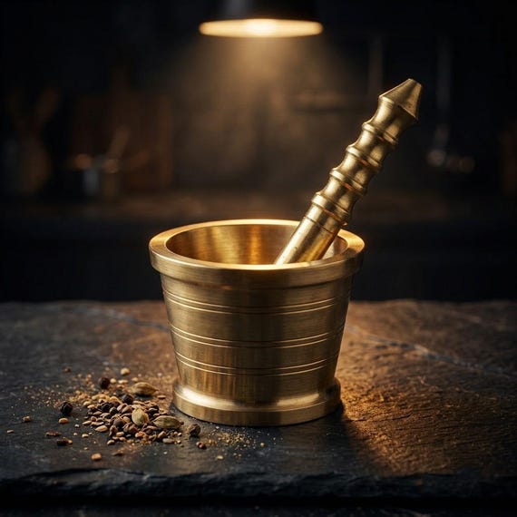 Brass Mortar and Pestle Set, Golden Spice Grinder, Herb Crusher, Apothecary Tool, Kitchen Decor, Chef Gift, Handcrafted 