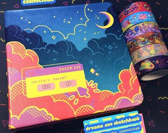 Cuaderno de bocetos en blanco de ensueño / regalo para amigos, vacaciones, nubes, estrellas, constelaciones, espacio, ocultismo, brujería, pastel, estética, diario, cuaderno, arcoíris Y2K