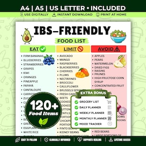 IBS-Friendly Food List, Low FODMAP Diet Chart, Meal Planning Guide (Digital Download)