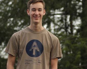 Appalachian Trail Shirt. Personalize this AT t-shirt with your hiking info. Hand screen printed on a pigment dyed vintage tee in Taupe