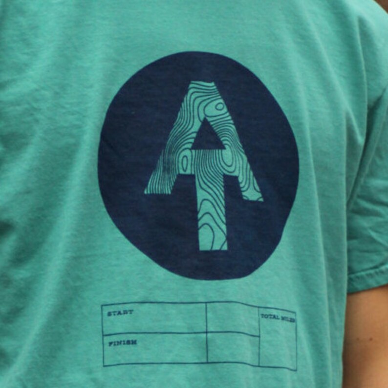 AT Appalachian Trail Shirt. Personalize this t-shirt with your journey's info. Hand screen printed on a pigment dyed vintage tee in Peacock. image 1
