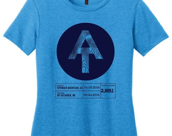 Customize this ladies Appalachian Trail AT hiking logo tshirt with your start and ending info. Hand screen printed on a super soft tee Turq