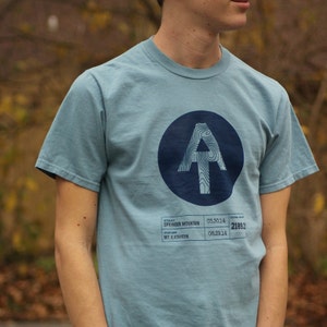 Customize Appalachian Trail AT Shirt. Personalize with your hike's info. Hand screen printed on a pigment dyed vintage tee in Mist.