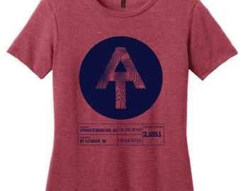 Ladies Appalachian Trail AT hiking tshirt. Personalize this with your start and ending info. Hand screen printed on a super soft tee Hth Red