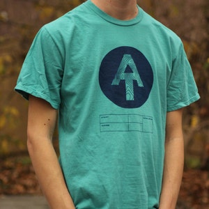 AT Appalachian Trail Shirt. Personalize this t-shirt with your journey's info. Hand screen printed on a pigment dyed vintage tee in Peacock. image 2