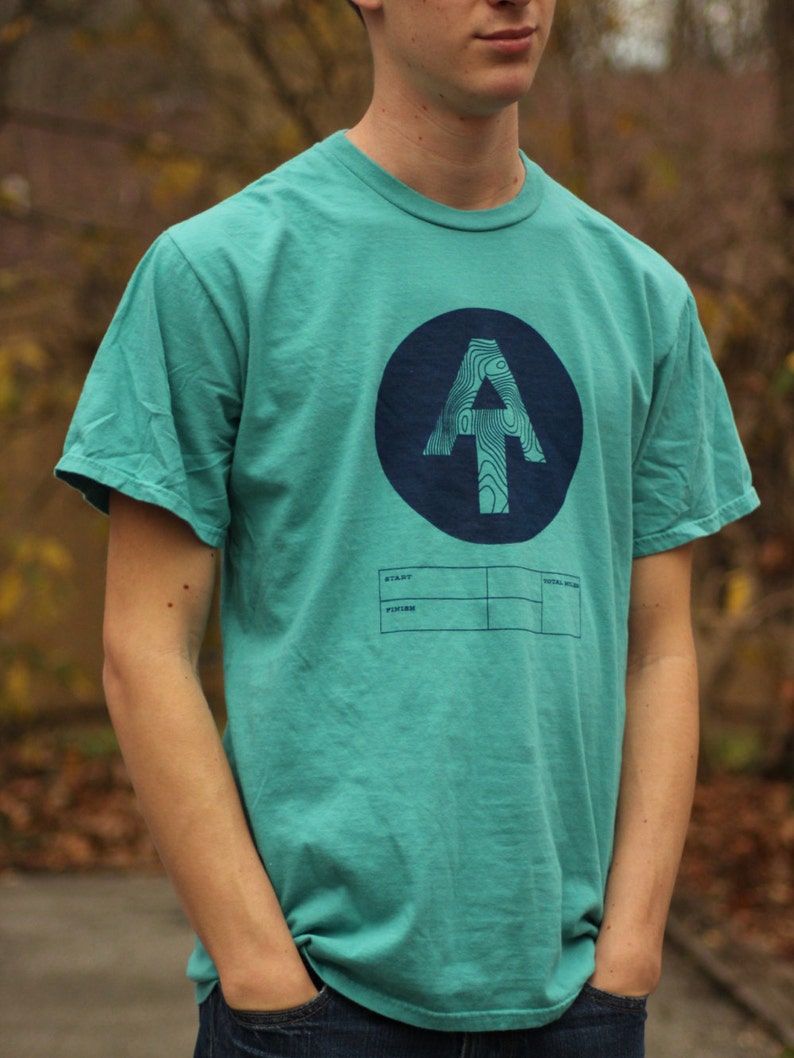 AT Appalachian Trail Shirt. Personalize this t-shirt with your journey's info. Hand screen printed on a pigment dyed vintage tee in Peacock. image 2