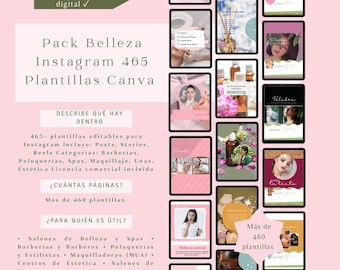 465 Editable Canva Templates for Instagram, Beauty, Spa, Hairdressing, Barbering, Makeup, Nails, Aesthetics - Complete Social Media Pack