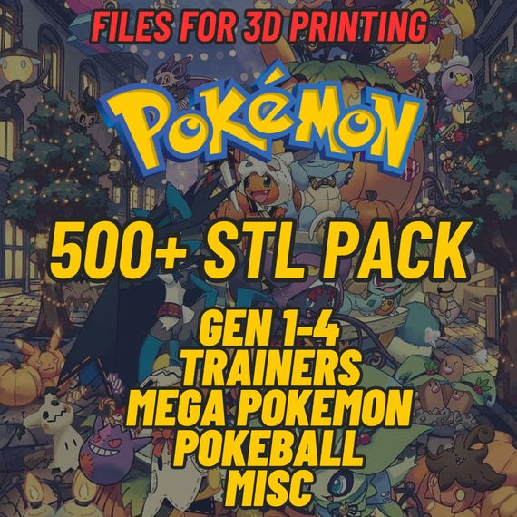 Pokemon STL Bundle for 3D Printing: 500+ STL files of Gen 1-4 Figures, Mega Evolutions, Trainers, Pokeballs & Chess Set, Google Drive Access