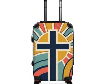 Christian Cross Carry-On Suitcase — Retro Sunrise Faith Luggage