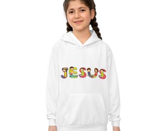 Jesus Kids Hoodie | Colorful Cartoon Lettering, Religious Christianity