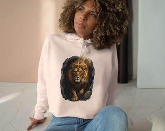 Brullende leeuw illustratie crop hoodie Lion of Judah Cave Artwork