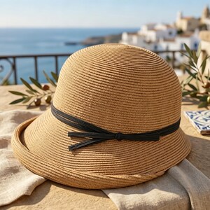 Women Vintage Cloche Sun Hat UPF 50+ Rolled Brim Straw Bucket Hat Travel Women Summer Cloche Hat Vintage UV-Protection Sun Hat  main image 3