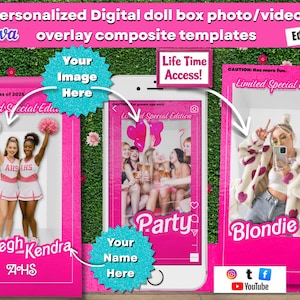 Canva Personalized Name Pink sparkle box digital photo templates Backdrop, photo booth, Barbiecore, Tiktok Template, Overlay Compositing
