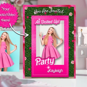 Editable Doll Box Invitation | Pink Birthday Template | Barbiecore Party | Add Photo/Video | Canva Digital Download for Girls