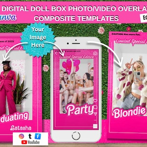 Personalized Pink sparkle box digital photo templates Backdrop, photo booth, Barbiecore, Tiktok Template, Overlay Canva Photo Compositing