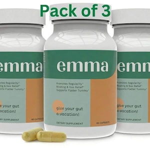 3er Pack Emma Gut Gesundheit Linderung Ergänzung, Doktor Endorsed Formel für Frauen Männer,