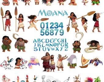 Moana PNG, Moana Clipart Bundle, Moana PNGs, Moana alphabet fonts, Princess Moana birthday, Birthday Decor, Shirt Designs Digital Download