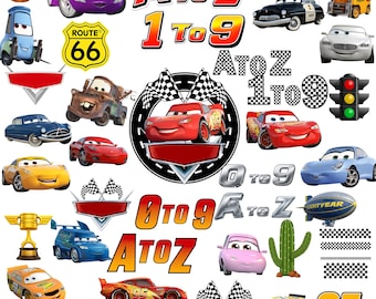 Cars PNG Bundle, Lightning McQueen Tow Mater,  Cartoon Cliparts, Shirt, Cake Topper, Birthday, Cupcake Toppers, Digital Download