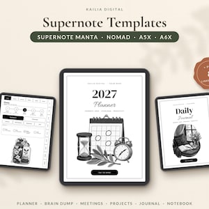 Supernote Templates & Productivity Bundle, Manta Nomad 2027 Planner, Meeting Notes, Brain Dump Journal, A5X