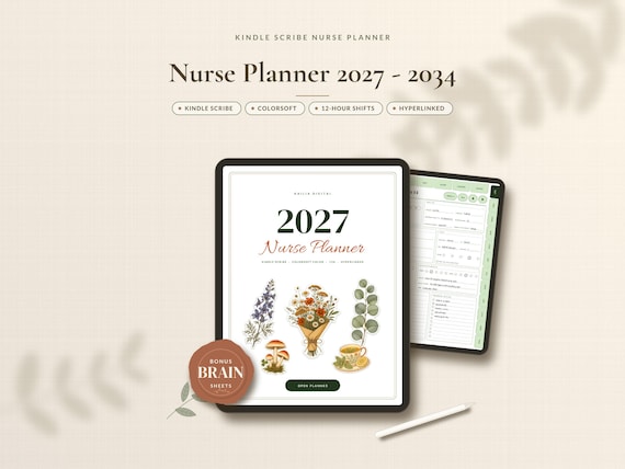Kindle Scribe Nurse Planner 2027 & Brain Sheets, 12 Hour Shift Tracker, CEU Log, Colorsoft