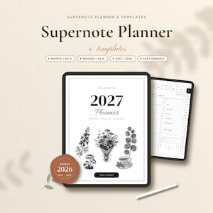 Supernote Planner 2027-2034 & Templates, Manta, Nomad, A5X, A6X, Undated, Hyperlinked, Left Handed