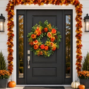 Autumn Peony Pumpkin Wreath, Fall Harvest Front Door Decor, Farmhouse Halloween Wreath, Rustic Thanksgiving Door Hanging