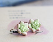 Green succulent drop earrings - terrarium jewelry nature favors small plant floral botanical tropical echeveria