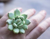 Succulent statement ring - adjustable unique jewelry nature favors plant floral terrarium botanical tropical mint echeveria